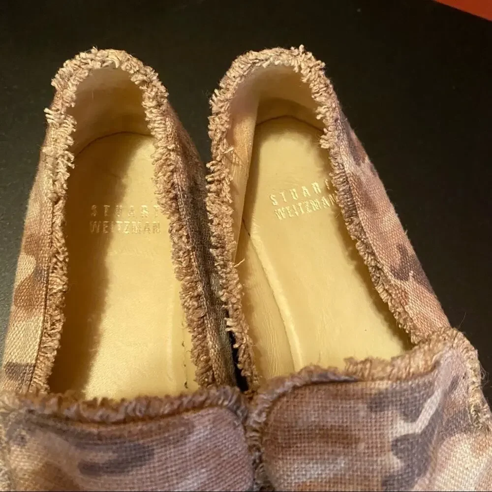 Stuart Weitzman Womens 6.5 Camouflage Espadrilles Neutral Tan Canvas Flats boho